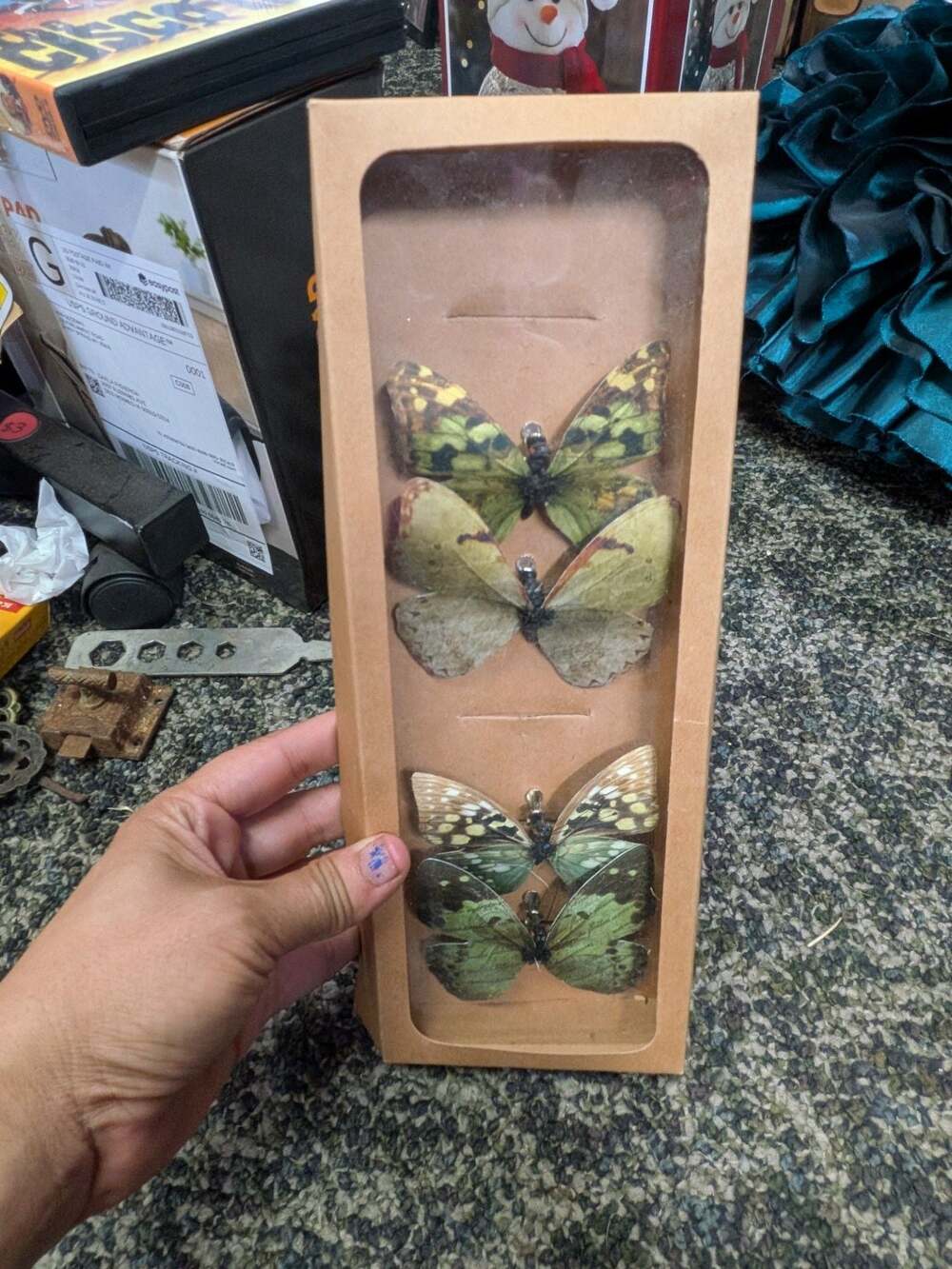 Set of 4 Green Butterfly Decorative Ornaments in Display Box
